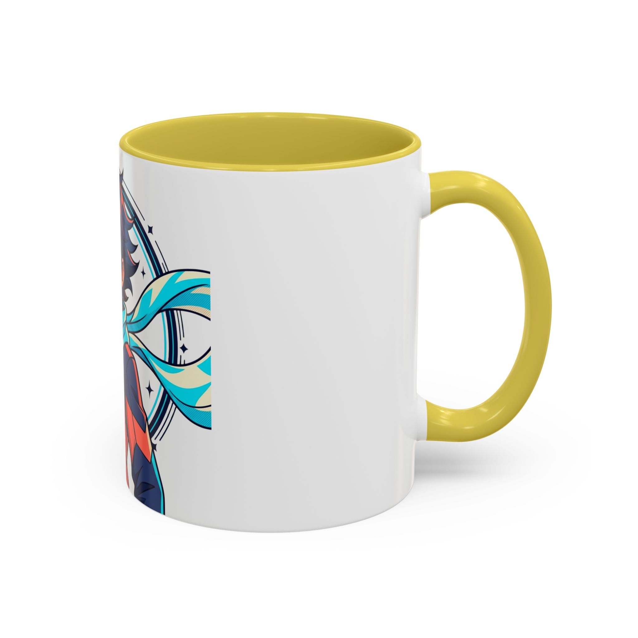 Anime Boy Character Mug — Colorful 11oz/15oz Coffee Cup with Scarfed Hero Design